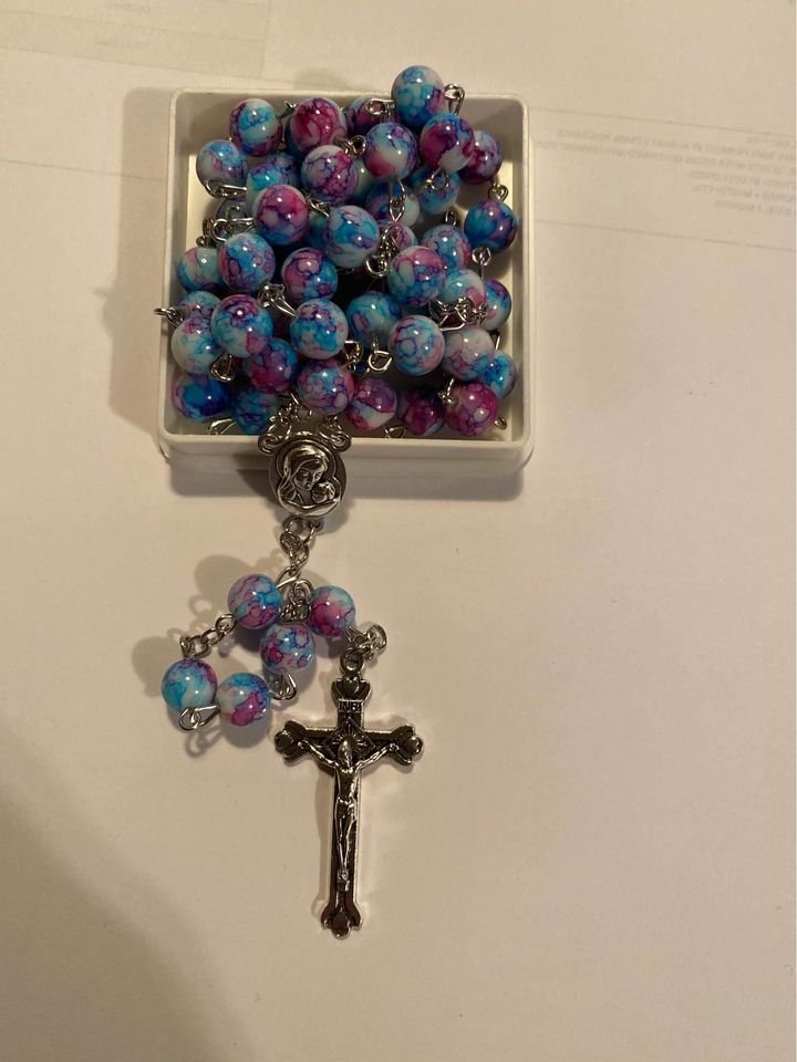 Crystal Beads Rosary Necklace Catholic Cross Crucifix Medal Pendant
