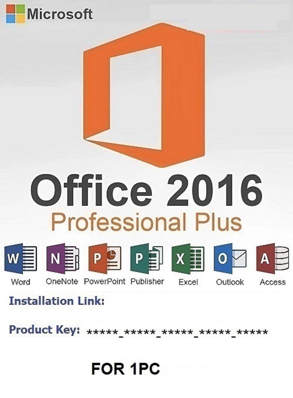 microsoft office 2016 pro plus key card & DVD (32,64 bit)..