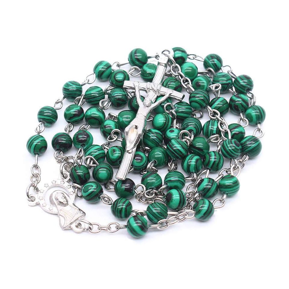 Crystal Beads Rosary Necklace Catholic Cross Crucifix Medal Pendant