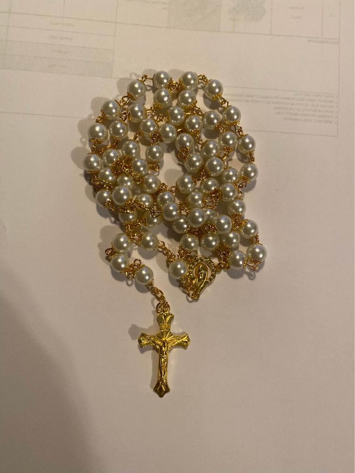 Crystal Beads Rosary Necklace Catholic Cross Crucifix Medal Pendant