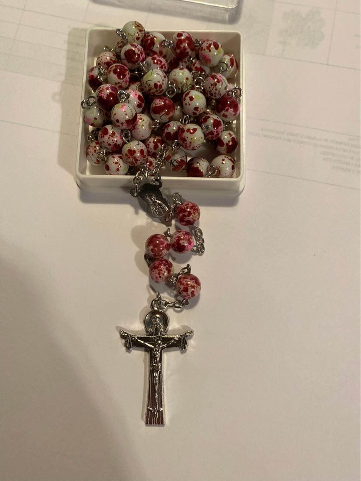 Crystal Beads Rosary Necklace Catholic Cross Crucifix Medal Pendant