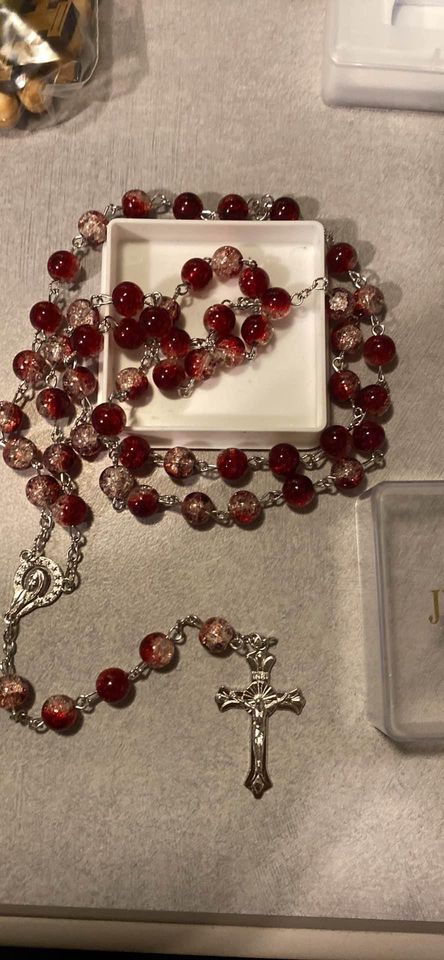 Crystal Beads Rosary Necklace Catholic Cross Crucifix Medal Pendant