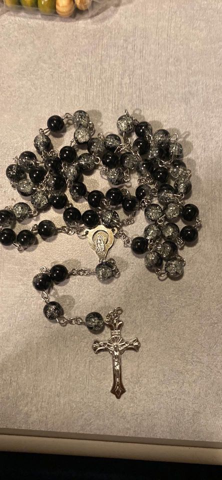 Crystal Beads Rosary Necklace Catholic Cross Crucifix Medal Pendant