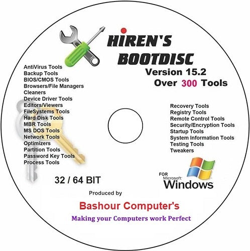 HIREN'S BOOT DISK ON DVD FOR ANY COMPUTER RECOVERY REPAIR WINDOWS 7 8 10 & 11 (over 300 tools)