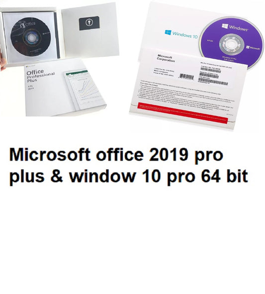 2pk..window 10 pro 64 bit dvd  & microsoft office 2019 pro plus