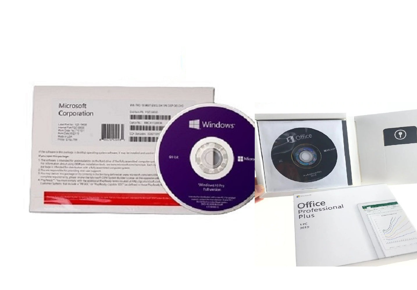 2pk..window 10 pro 64 bit dvd  & microsoft office 2019 pro plus